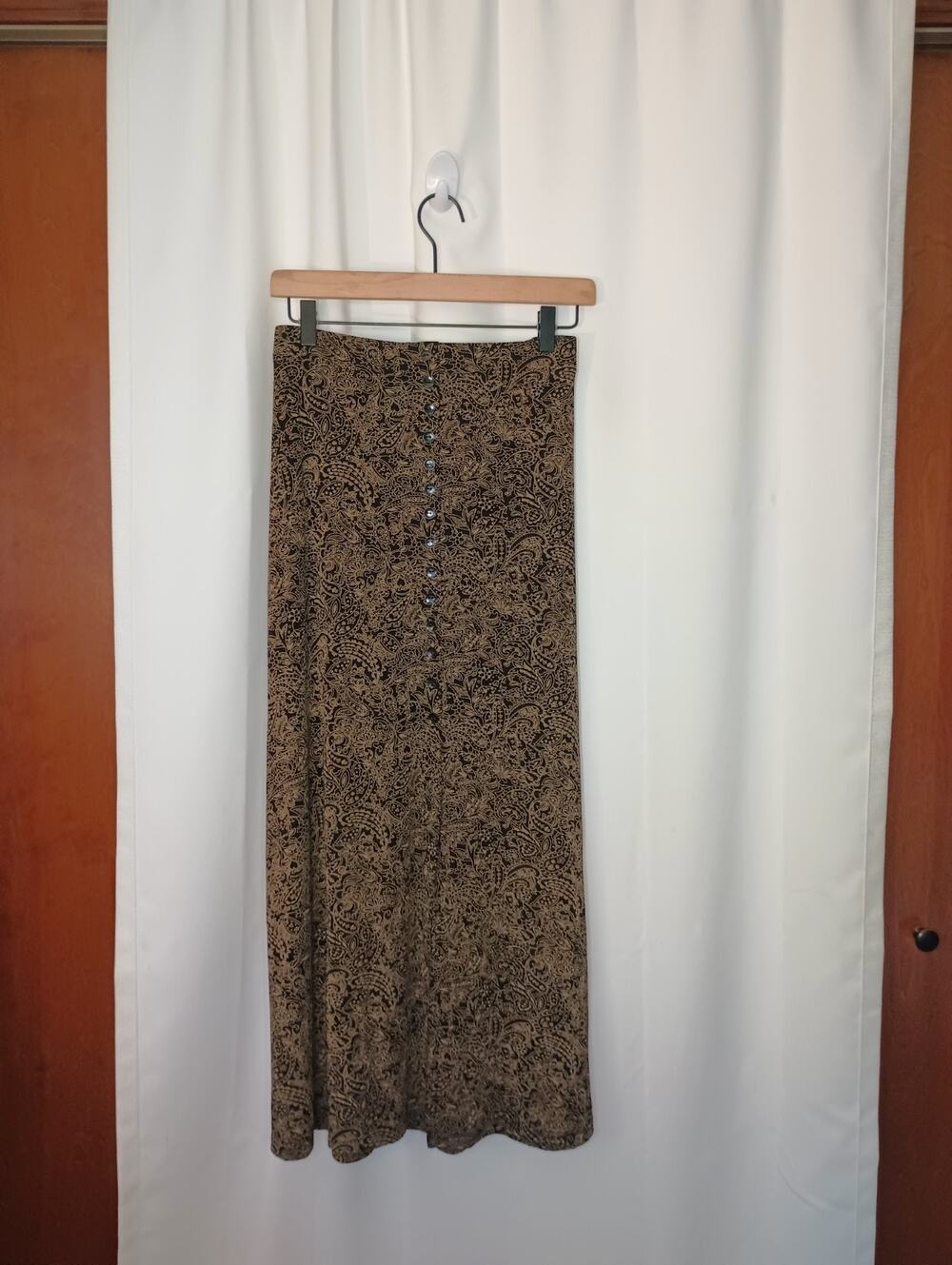 Vtg Skirtology Womens Dark Cottagecore Maxi Skirt L Button Slit Nylon Whimsigoth